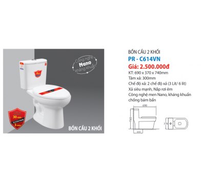 BỘ BÀN CẦU 2 KHỐI PR-C614VN